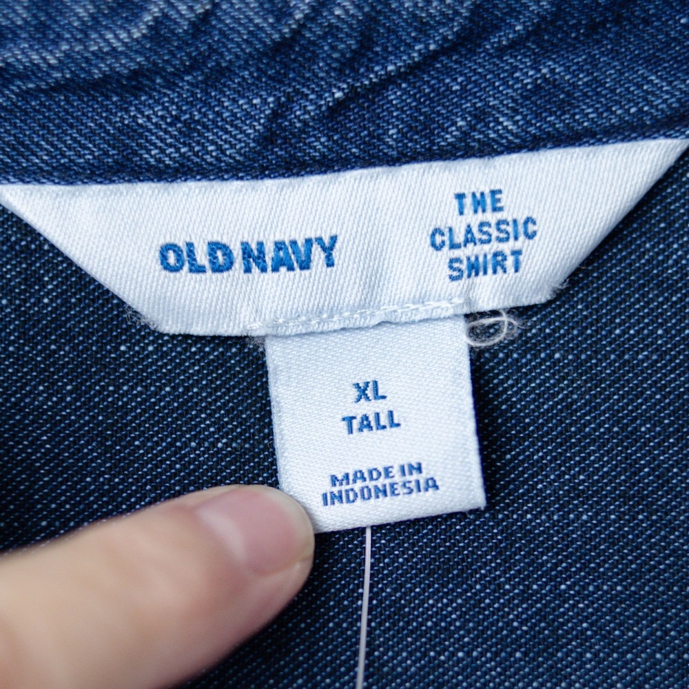 Old Navy 100% Cotton Denim The Classic Shirt Women XL TALL Dark Wash Blue Jean - Picture 2 of 8